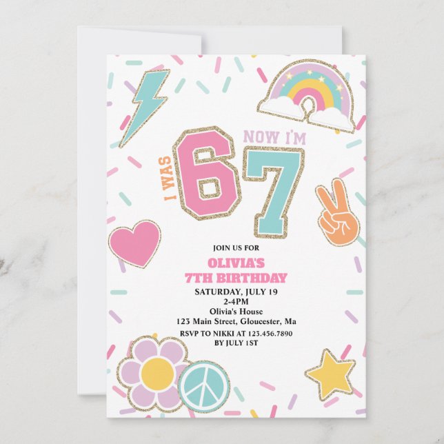 Invitation Preppy Patch 67  7TH Birthday (Devant)