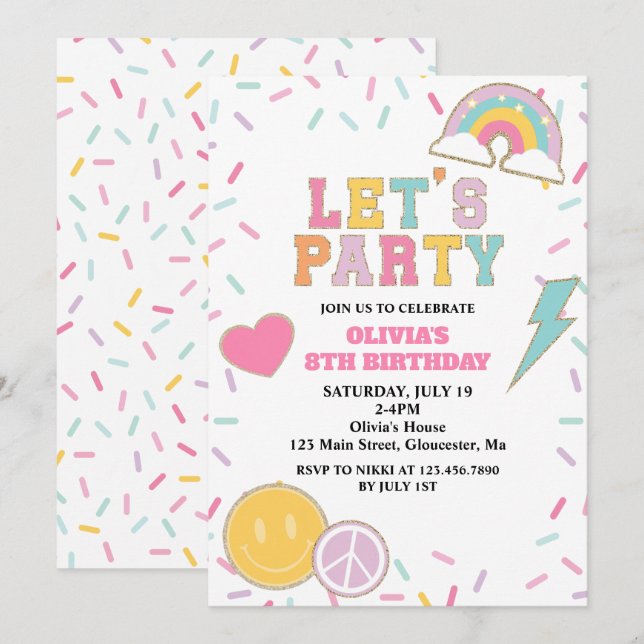 Invitation Preppy Patch Anniversaire (Devant / Derrière)