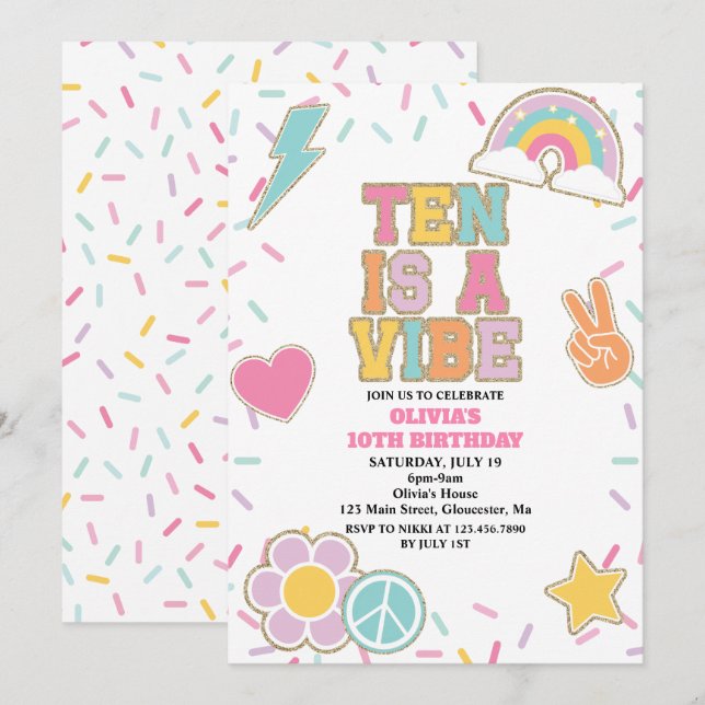 Invitation Preppy Patch Ten est une Vibe 10e Anniversaire (Devant / Derrière)