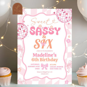 Invitation Preppy Pink Bow Sweet Sassy Six Anniversaire fille