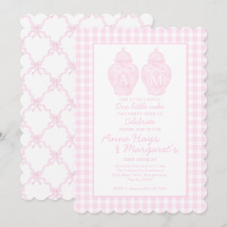 Invitation Preppy Pink Ginger Jar Monogramme Premier annivers