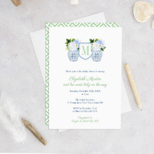 Invitation Preppy Pistachio Navy Baby shower de monogramme fl