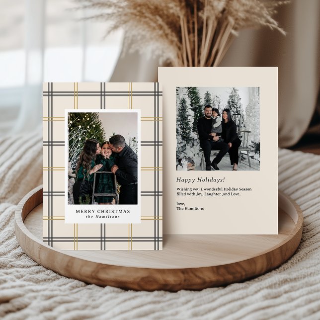 Invitation Preppy Plaid Double Stripe Window Christmas Card (Créateur téléchargé)