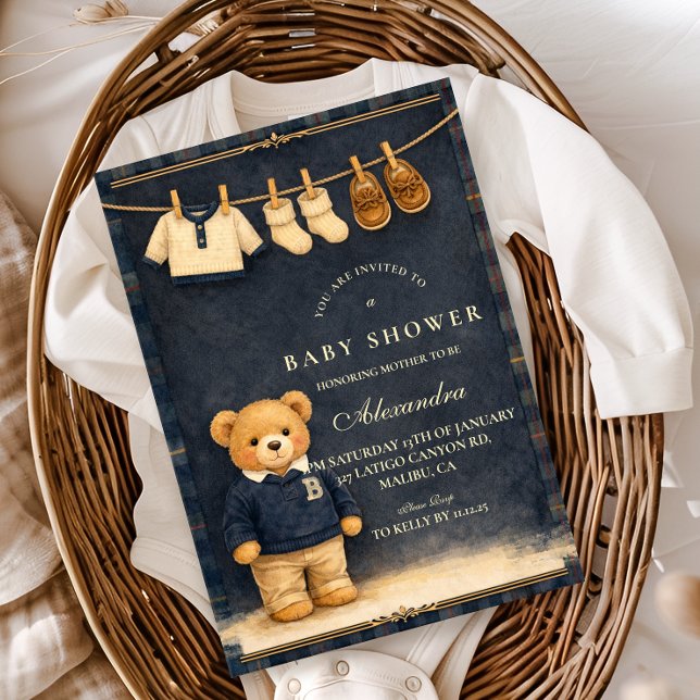 Invitation Preppy Plaid Teddy Bear Baby Shower (Créateur téléchargé)