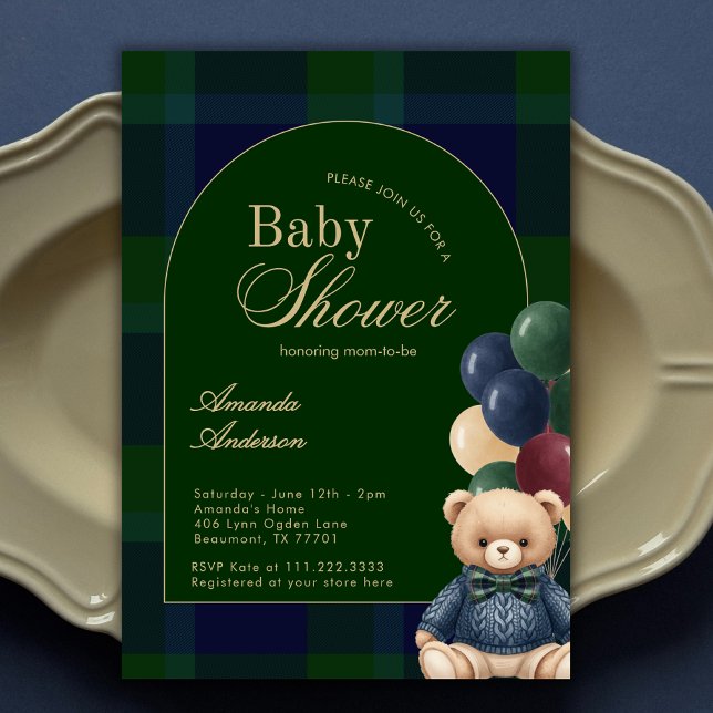 Invitation Preppy Polo Teddy Bear Classic Luxury Baby Shower (Créateur téléchargé)