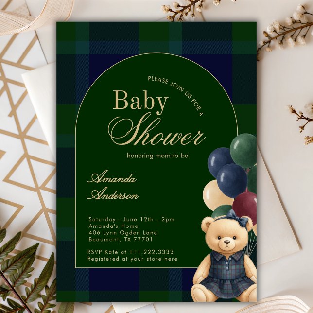 Invitation Preppy Polo Teddy Bear Luxury Girl Baby Shower (Créateur téléchargé)