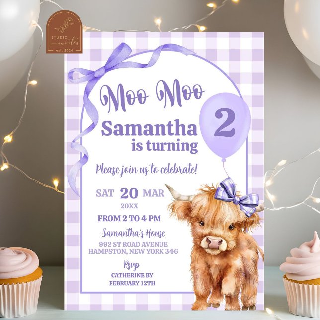 Invitation Preppy Purple Moo Moo Holy Cow 2e anniversaire (Créateur téléchargé)