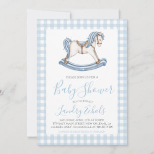 Invitation Preppy Rocking Horse Blue Boy Baby shower