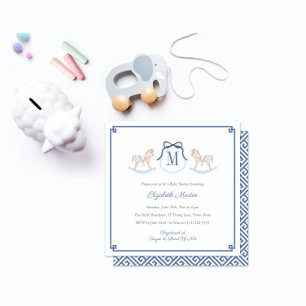 Invitation Preppy Rocking Horse Monogram Baby shower garçon