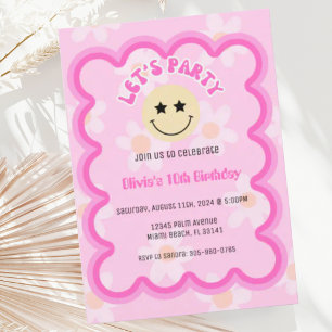 Invitation Preppy Rose Daisy Y2K Joyeux Visage fête Anniversa