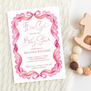 Invitation Preppy rose ruban dentelle filles baby shower
