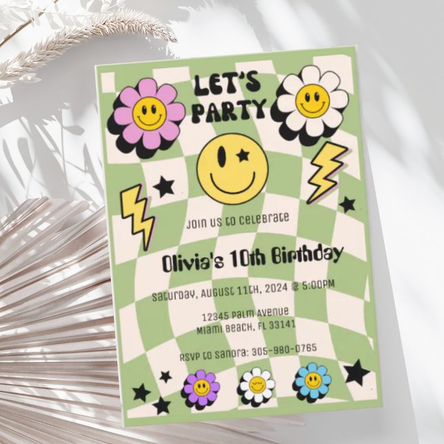 Invitation Preppy Sage Green Joyeux Visage fête Anniversaire (Créateur téléchargé)