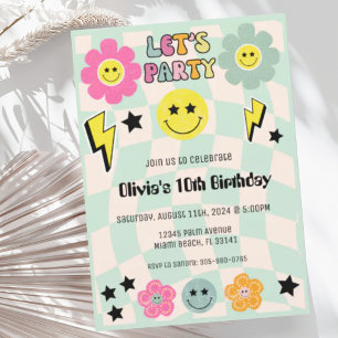 Invitation Preppy Sage Green Joyeux Visage fête Anniversaire