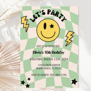 Invitation Preppy Sage Green Smile Party Anniversaire Invitat