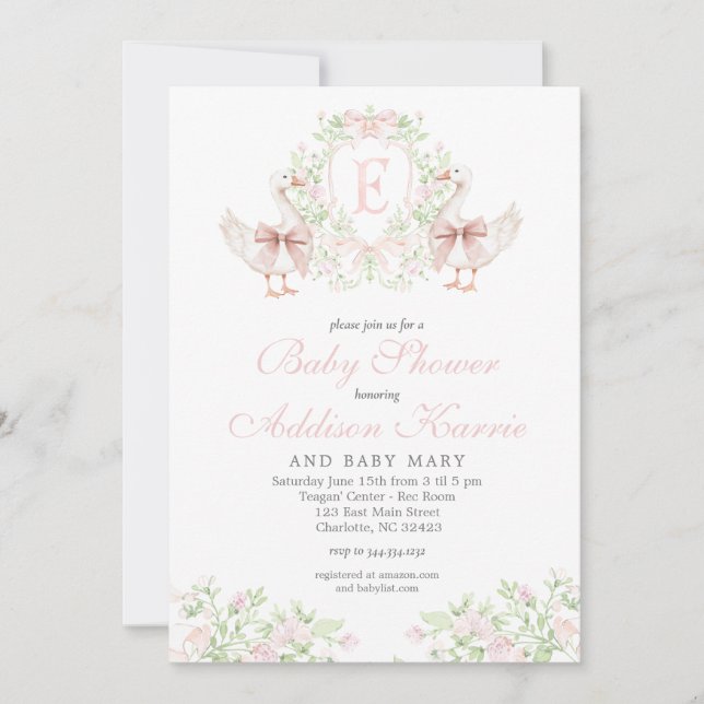 Invitation Preppy Silly Goose  Girl Baby Shower Invite (Devant)