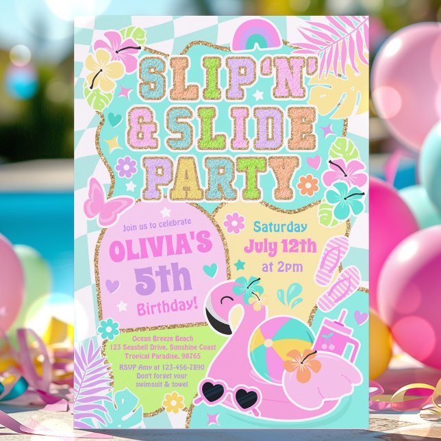Invitation Preppy Slip N Slide Party Jote Girly Pool Annivers (Créateur téléchargé)