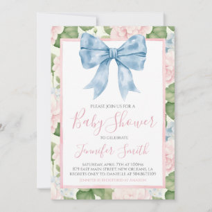Invitation Preppy Southern Blue Bow Girl Baby shower