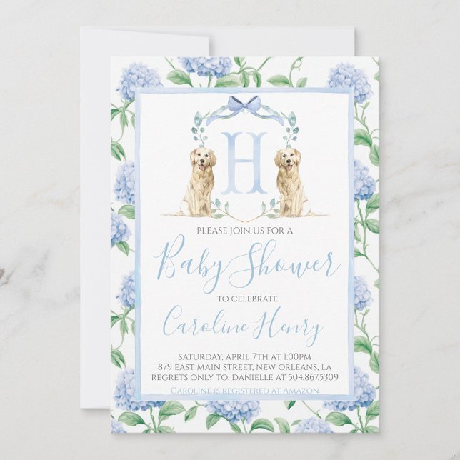 Invitation Preppy Southern Blue Boy Baby shower Chien (Créateur téléchargé)