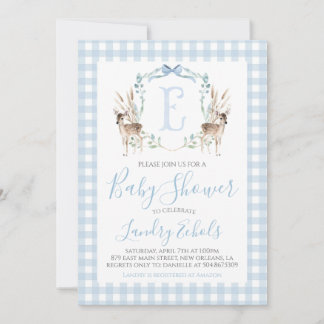 Invitation Preppy Southern Blue Boy Deer Hunter Baby shower