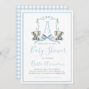 Invitation Preppy Southern Blue Boy Elephant Baby shower