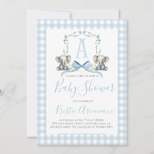 Invitation Preppy Southern Blue Boy Elephant Baby shower