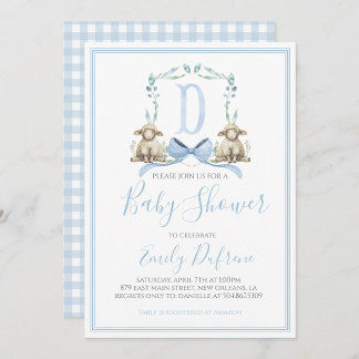 Invitation Préppy Southern Blue Boy Lamb Baby shower