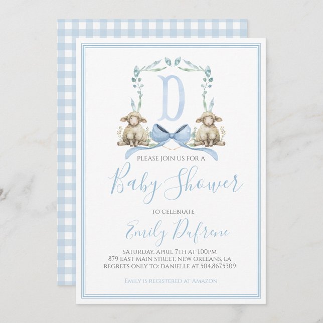 Invitation Préppy Southern Blue Boy Lamb Baby shower (Créateur téléchargé)