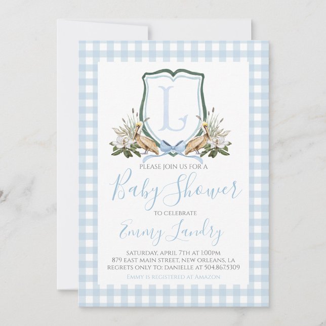 Invitation Preppy Southern Blue Boy Pelican Baby shower (Créateur téléchargé)