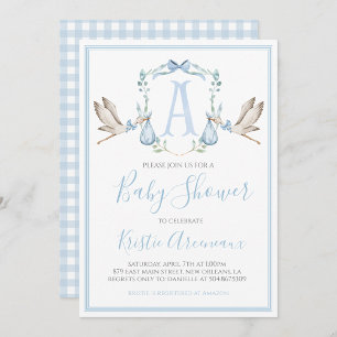 Invitation Préppy Southern Blue Boy Stork Baby shower