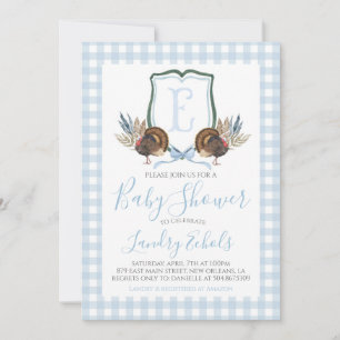 Invitation Preppy Southern Blue Boy Turquie Hunter Baby showe