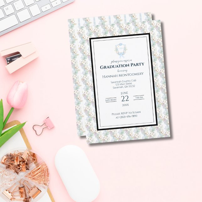 Invitation Preppy Southern En vichy Monogram Graduation Party (Créateur téléchargé)