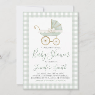 Invitation Préppy Southern Green Boy Carriage Baby shower