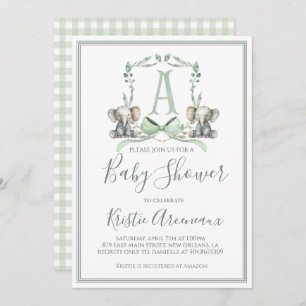 Invitation Preppy Southern Sage Boy Elephant Baby shower