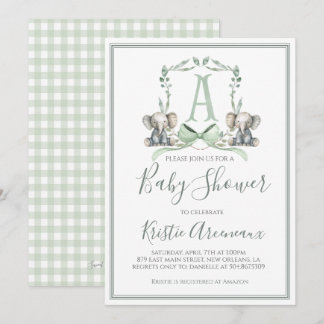 Invitation Preppy Southern Sage Boy Elephant Baby shower