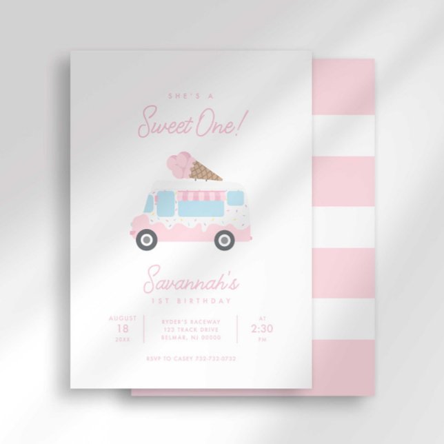 Invitation Preppy Stripe Sweet One Ice Cream Birthday Social (Créateur téléchargé)