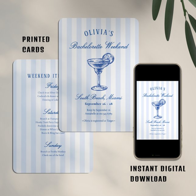 Invitation Preppy Stripes & Cocktail Bachelorette Weekend (Créateur téléchargé)