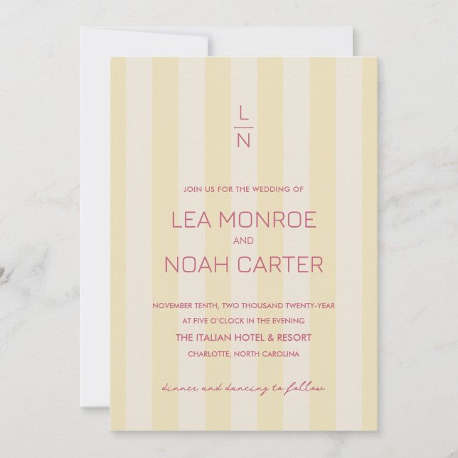 Invitation Preppy Stripes Lemon Yellow Monogramme PHOTO moder (Devant)