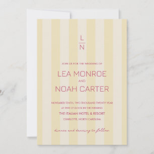 Invitation Preppy Stripes Lemon Yellow Monogramme PHOTO moder