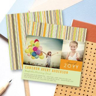 Invitation Preppy Stripes Moderne 2 Photo Graduation Party