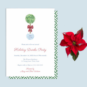 Invitation Preppy Topiary Tree Red Green Holiday Boissons Par