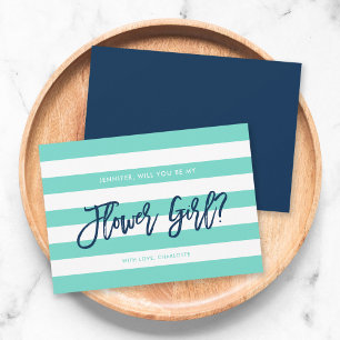Invitation Preppy Turquoise Stripe Serez-Vous Ma Fille Fleur