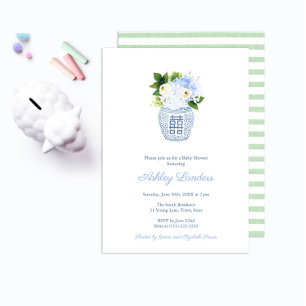 Invitation Préppy vert pâle blanc Baby shower neutre de genre