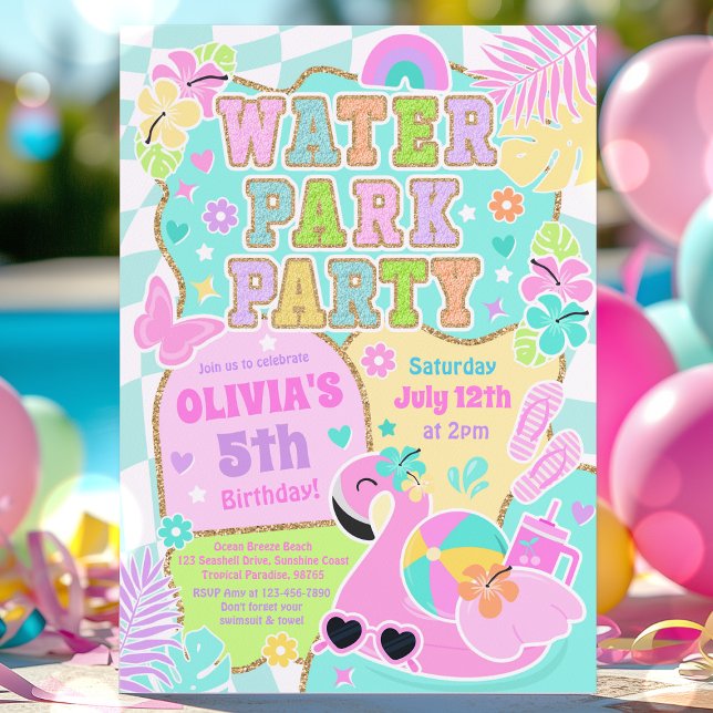 Invitation Preppy Water Park Party Cute Girly Pool Anniversai (Créateur téléchargé)