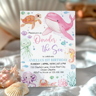 Invitation Près De La Mer Mets Animaux Océaniques Anniversair