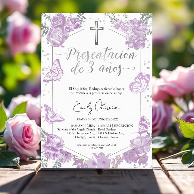 Invitation Presentación 3 años Papillon d'invitation espagnol (Créateur téléchargé)