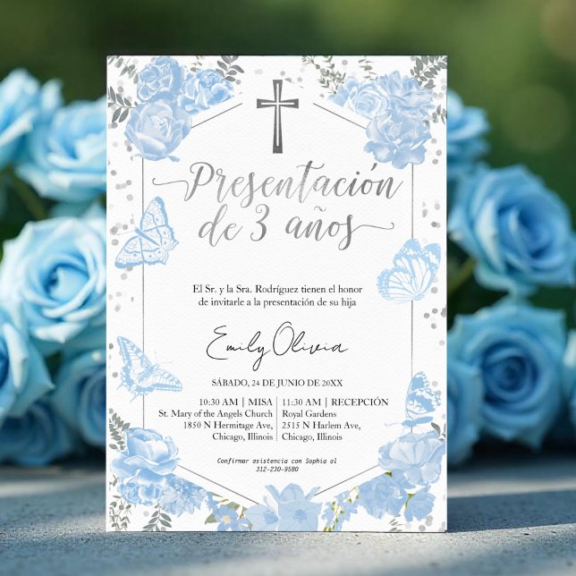 Invitation Presentación 3 años Papillon d'invitation espagnol (Créateur téléchargé)