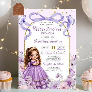 Invitation Présentation de 3 ans Coquette Fleur avec Ruban Vi