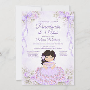 Invitation Présentation de 3 Ans Fille Espagnole Ruban Violet
