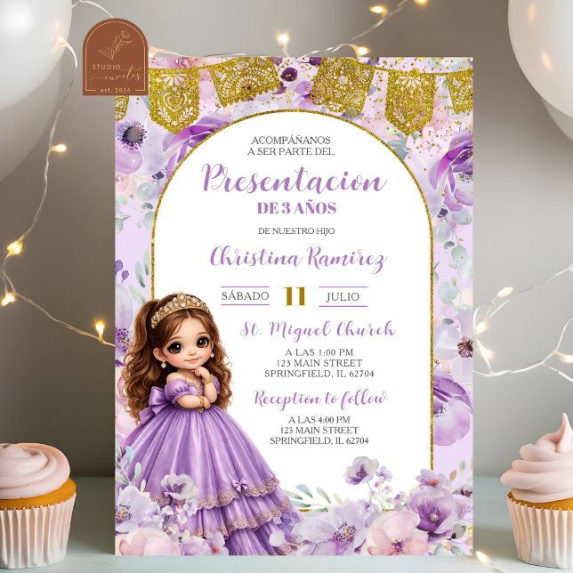 Invitation Présentation de Fille Charra Mexicaine Fleurie Vio (Créateur téléchargé)