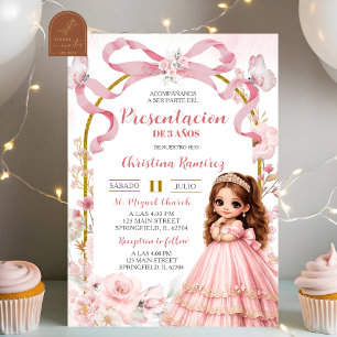 Invitation Présentation de fille en rose pâle avec noeud papi